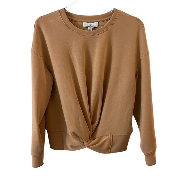Magaschoni Modal Twist Front Long Sleeve Top - Lightweight Sweatshirt Tan Medium - Picture 1 of 10